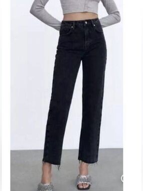 Zara High-Waist Straight Leg Black Jeans